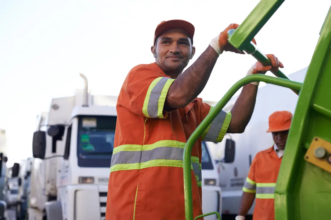 A worker in high-visibility gear on the job